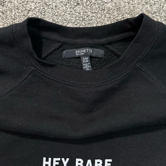 BRUNETTE THE LABEL - Black Hey Babe Cropped Crewneck Sweater Sweatshirt - S/M - Picture 4 of 5